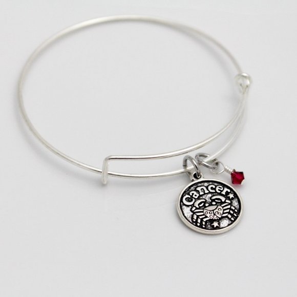 July Cancer Adjustable Charm Bangle - Handmade Zodiac Bracelet - Picture 7 of 12